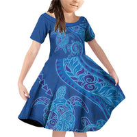 Hawaiian Turtles and Polynesian Art Tattoo Family Matching Off Shoulder Short Dress and Hawaiian Shirt Ocean Abyss