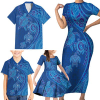 Hawaiian Turtles and Polynesian Art Tattoo Family Matching Short Sleeve Bodycon Dress and Hawaiian Shirt Ocean Abyss