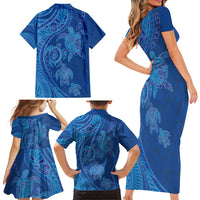 Hawaiian Turtles and Polynesian Art Tattoo Family Matching Short Sleeve Bodycon Dress and Hawaiian Shirt Ocean Abyss
