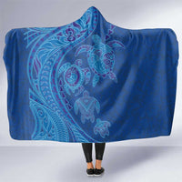 Hawaiian Turtles and Polynesian Art Tattoo Hooded Blanket Ocean Abyss