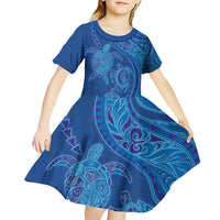 Hawaiian Turtles and Polynesian Art Tattoo Kid Short Sleeve Dress Ocean Abyss