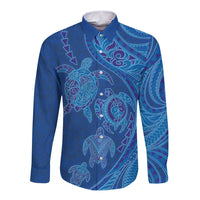 Hawaiian Turtles and Polynesian Art Tattoo Long Sleeve Button Shirt Ocean Abyss