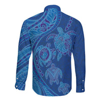 Hawaiian Turtles and Polynesian Art Tattoo Long Sleeve Button Shirt Ocean Abyss