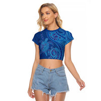 Hawaiian Turtles and Polynesian Art Tattoo Raglan Cropped T Shirt Ocean Abyss