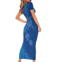 Hawaiian Turtles and Polynesian Art Tattoo Short Sleeve Bodycon Dress Ocean Abyss LT03 - Polynesian Pride