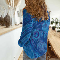 Hawaiian Turtles and Polynesian Art Tattoo Women Casual Shirt Ocean Abyss