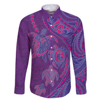 Hawaiian Turtles and Polynesian Art Tattoo Family Matching Long Sleeve Bodycon Dress and Hawaiian Shirt Dusky Violet