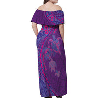 Hawaiian Turtles and Polynesian Art Tattoo Family Matching Off Shoulder Maxi Dress and Hawaiian Shirt Dusky Violet