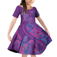 Hawaiian Turtles and Polynesian Art Tattoo Family Matching Off Shoulder Short Dress and Hawaiian Shirt Dusky Violet