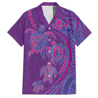 Hawaiian Turtles and Polynesian Art Tattoo Family Matching Off Shoulder Short Dress and Hawaiian Shirt Dusky Violet