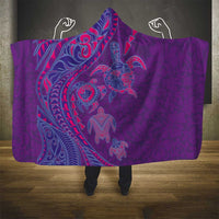 Hawaiian Turtles and Polynesian Art Tattoo Hooded Blanket Dusky Violet