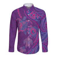 Hawaiian Turtles and Polynesian Art Tattoo Long Sleeve Button Shirt Dusky Violet LT03 Unisex Purple - Polynesian Pride