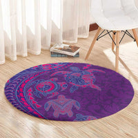 Hawaiian Turtles and Polynesian Art Tattoo Round Carpet Dusky Violet