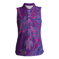 Hawaiian Turtles and Polynesian Art Tattoo Women Sleeveless Polo Shirt Dusky Violet LT03 Female Purple - Polynesian Pride