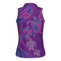 Hawaiian Turtles and Polynesian Art Tattoo Women Sleeveless Polo Shirt Dusky Violet LT03 - Polynesian Pride