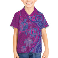 Hawaiian Turtles and Polynesian Art Tattoo Family Matching Long Sleeve Bodycon Dress and Hawaiian Shirt Cerise