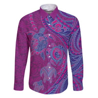 Hawaiian Turtles and Polynesian Art Tattoo Family Matching Short Sleeve Bodycon Dress and Hawaiian Shirt Cerise