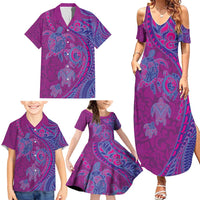 Hawaiian Turtles and Polynesian Art Tattoo Family Matching Summer Maxi Dress and Hawaiian Shirt Cerise