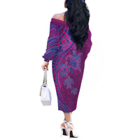 Hawaiian Turtles and Polynesian Art Tattoo Off The Shoulder Long Sleeve Dress Cerise LT03 - Polynesian Pride