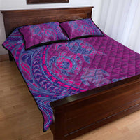 Hawaiian Turtles and Polynesian Art Tattoo Quilt Bed Set Cerise