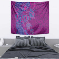 Hawaiian Turtles and Polynesian Art Tattoo Tapestry Cerise