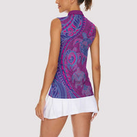 Hawaiian Turtles and Polynesian Art Tattoo Women Sleeveless Polo Shirt Cerise LT03 - Polynesian Pride