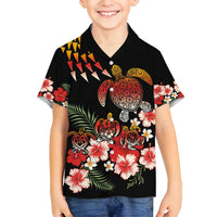 Hawaiian Hibiscus Turtle and Tropical Flower Family Matching Puletasi and Hawaiian Shirt Dynamic Vibe LT03 Son's Shirt Black - Polynesian Pride