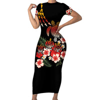 Hawaiian Hibiscus Turtle and Tropical Flower Family Matching Short Sleeve Bodycon Dress and Hawaiian Shirt Dynamic Vibe