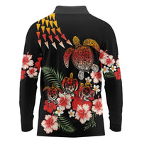 Hawaiian Hibiscus Turtle and Tropical Flower Long Sleeve Polo Shirt Dynamic Vibe