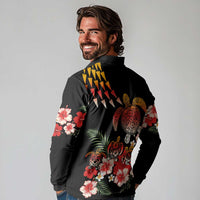 Hawaiian Hibiscus Turtle and Tropical Flower Long Sleeve Polo Shirt Dynamic Vibe