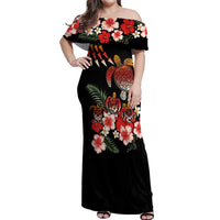 Hawaiian Hibiscus Turtle and Tropical Flower Off Shoulder Maxi Dress Dynamic Vibe