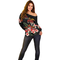 Hawaiian Hibiscus Turtle and Tropical Flower Off Shoulder Sweater Dynamic Vibe