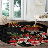 Hawaiian Hibiscus Turtle and Tropical Flower Round Carpet Dynamic Vibe LT03 - Polynesian Pride