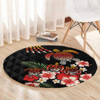 Hawaiian Hibiscus Turtle and Tropical Flower Round Carpet Dynamic Vibe LT03 - Polynesian Pride