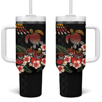 Hawaiian Hibiscus Turtle and Tropical Flower Tumbler With Handle Dynamic Vibe
