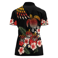 Hawaiian Hibiscus Turtle and Tropical Flower Women Polo Shirt Dynamic Vibe