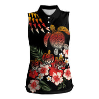 Hawaiian Hibiscus Turtle and Tropical Flower Women Sleeveless Polo Shirt Dynamic Vibe
