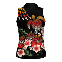 Hawaiian Hibiscus Turtle and Tropical Flower Women Sleeveless Polo Shirt Dynamic Vibe