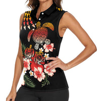 Hawaiian Hibiscus Turtle and Tropical Flower Women Sleeveless Polo Shirt Dynamic Vibe