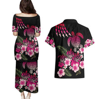 Hawaiian Hibiscus Turtle and Tropical Flower Couples Matching Puletasi and Hawaiian Shirt Sweet Vibe LT03 - Polynesian Pride