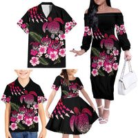 Hawaiian Hibiscus Turtle and Tropical Flower Family Matching Off The Shoulder Long Sleeve Dress and Hawaiian Shirt Sweet Vibe