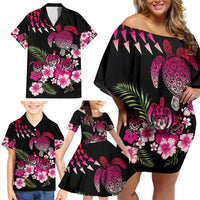 Hawaiian Hibiscus Turtle and Tropical Flower Family Matching Off Shoulder Short Dress and Hawaiian Shirt Sweet Vibe