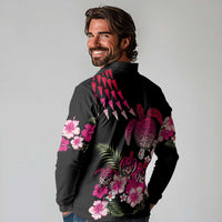 Hawaiian Hibiscus Turtle and Tropical Flower Long Sleeve Polo Shirt Sweet Vibe