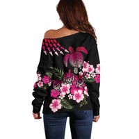Hawaiian Hibiscus Turtle and Tropical Flower Off Shoulder Sweater Sweet Vibe