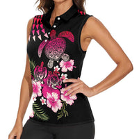 Hawaiian Hibiscus Turtle and Tropical Flower Women Sleeveless Polo Shirt Sweet Vibe