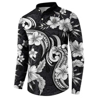 Hawaiian-Polynesian Art Tattoo Button Sweatshirt Hibiscus and Plumeria Grayscale LT03 - Polynesian Pride