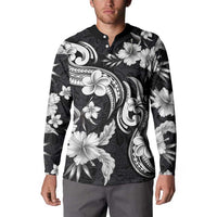 Hawaiian-Polynesian Art Tattoo Button Sweatshirt Hibiscus and Plumeria Grayscale LT03 - Polynesian Pride