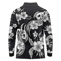 Hawaiian-Polynesian Art Tattoo Long Sleeve Polo Shirt Hibiscus and Plumeria Grayscale LT03 - Polynesian Pride