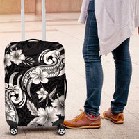 Hawaiian-Polynesian Art Tattoo Luggage Cover Hibiscus and Plumeria Grayscale