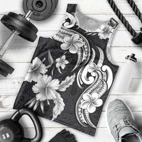 Hawaiian-Polynesian Art Tattoo Men Tank Top Hibiscus and Plumeria Grayscale